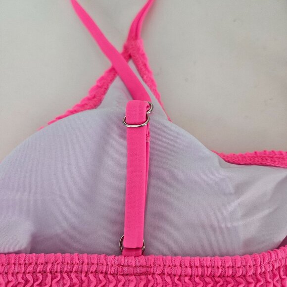 Womens Large Pink Ribbed High Waisted Bikini Set With Adjustable Straps - Picture 4 of 6
